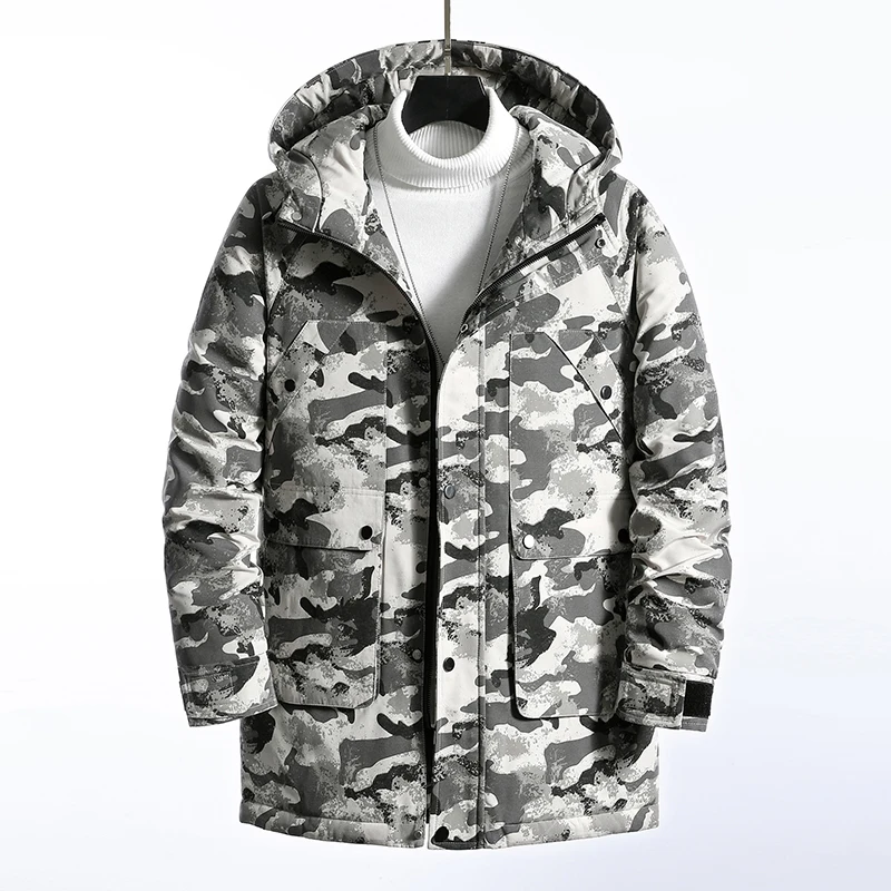 

Nice Pop Winter Men Parka Big Pockets Zipper Casual Jacket Men's Hooded Thicken And Warm Hoosded Outwear Male Camouflage Coat