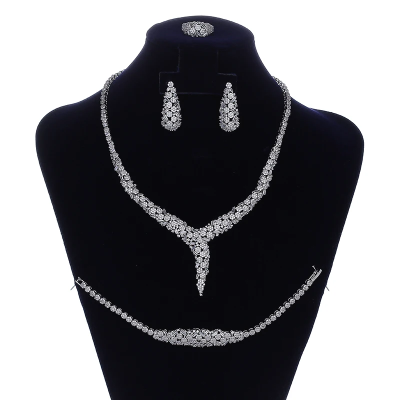 

Jewelry Set HADIYANA Trendy Elegant Luxury Women Wedding Bridal Necklace Earrings Ring And Bracelet Set CN1264 Conjunto De Joyas