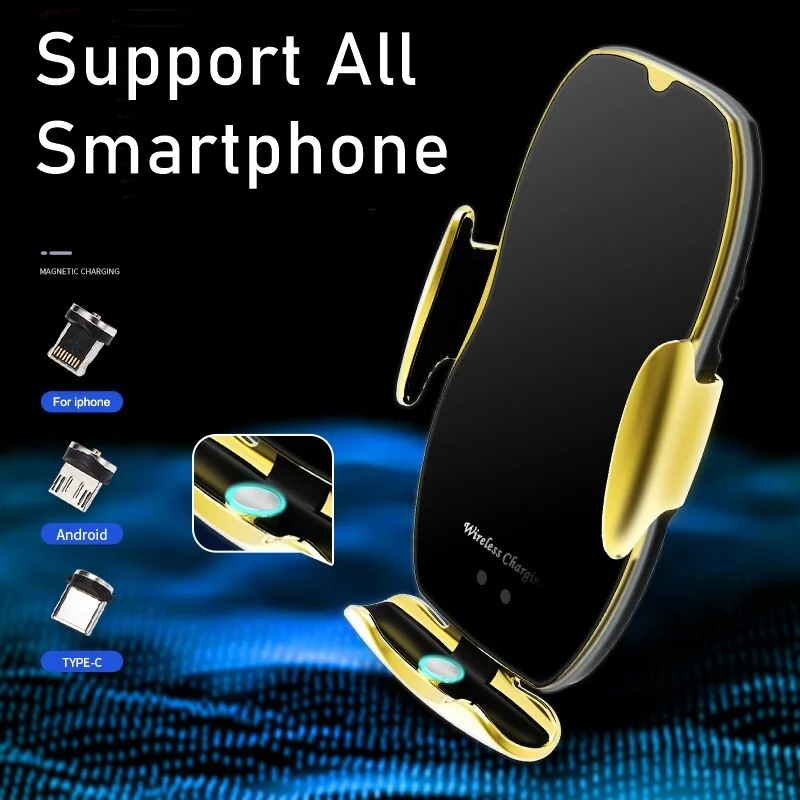 

Universal 15W Car Wireless Charger Holder For Iphone XR 8 11 Pro Max Samsung Automatic Sensor Magnetic Car Fast Charger Holder