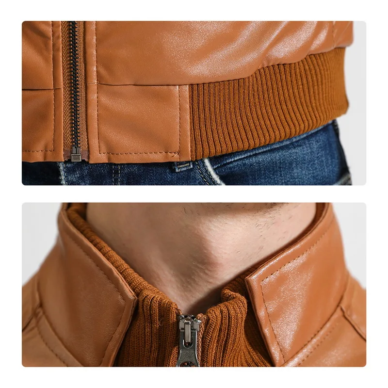 2019 мужские кожаные куртки модные с длинным рукавом на молнии ветровки зимние