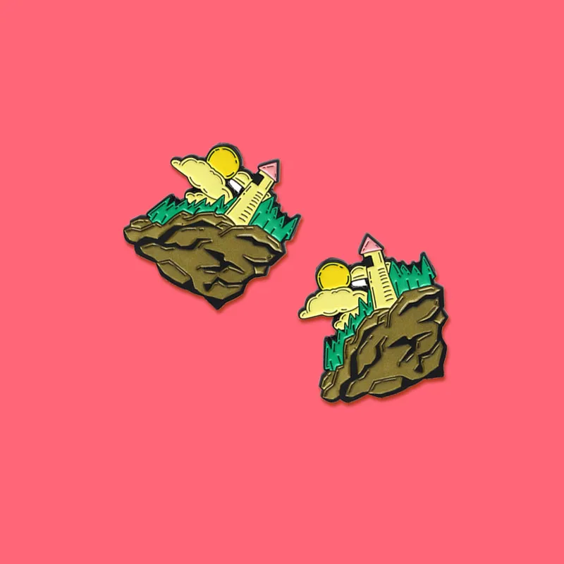 

Hillside Forest Lighthouse Design Metal Enamel Brooch Creative Retro Sunset Beautiful Landscape Badge Clothing Pin Jewelry Gift