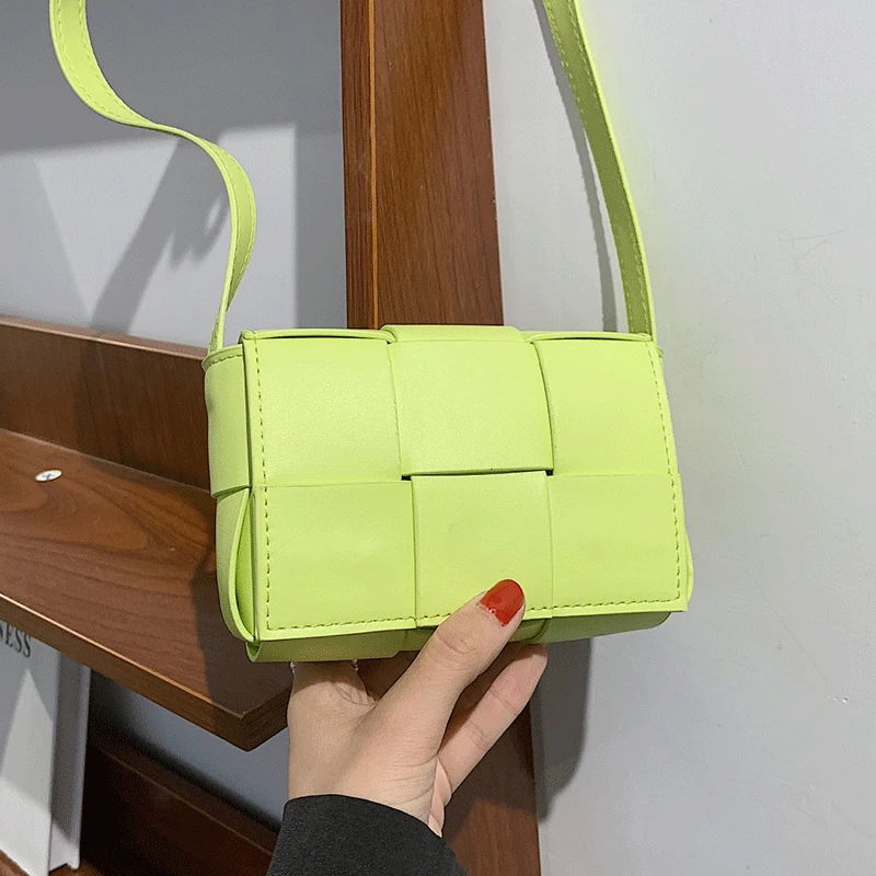 

Small Woman Leather Shoulder Bags Green Weave Crossbody Bag Female Designer Brand Handbags Bolsas Fashion Ladies Flap Bag Sac