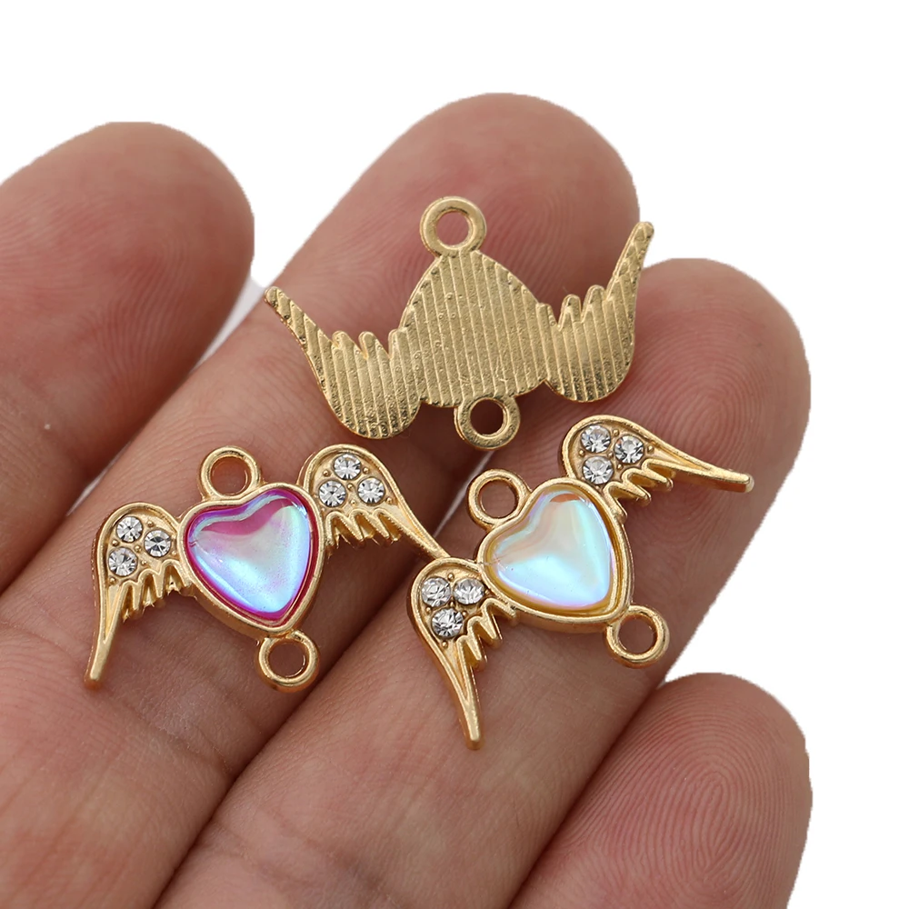 5Pcs Gold Plated Opal Angel Wings Charm Connector for Jewelry Making Earrings Bracelet Finding DIY Accessories 25x13mm - купить по