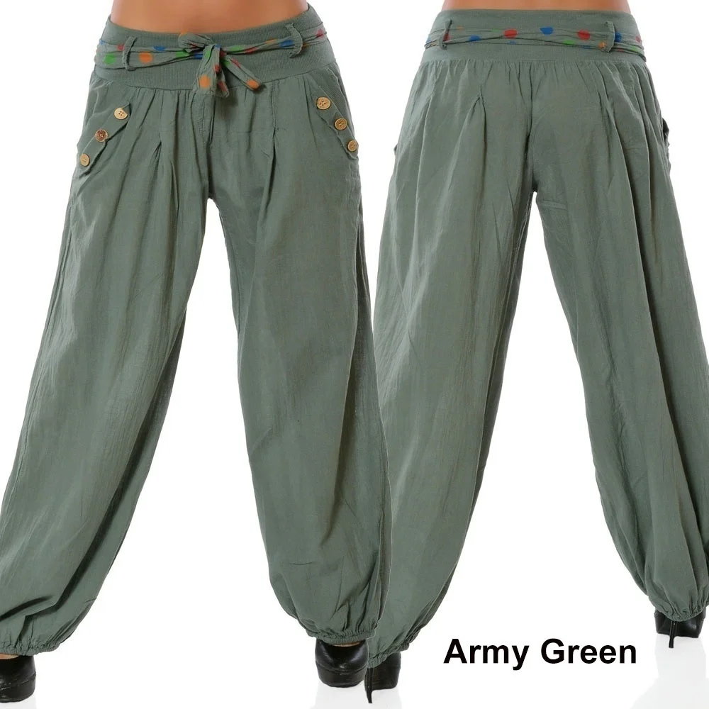 Army green ZOGAA женские шаровары модные большие размеры 5XL яркие цвета повседневные длинные брюки Свободные мешковатые расклешенные брюки женские брюки на шнурке - Color: Army green
