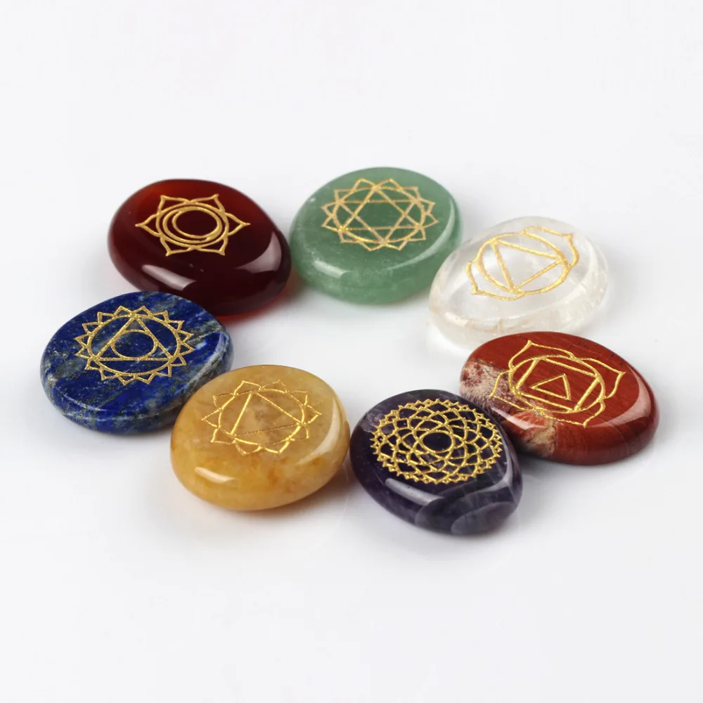 7 шт./партия натуральная Выгравированная Чара символы камня карманные пальмовые