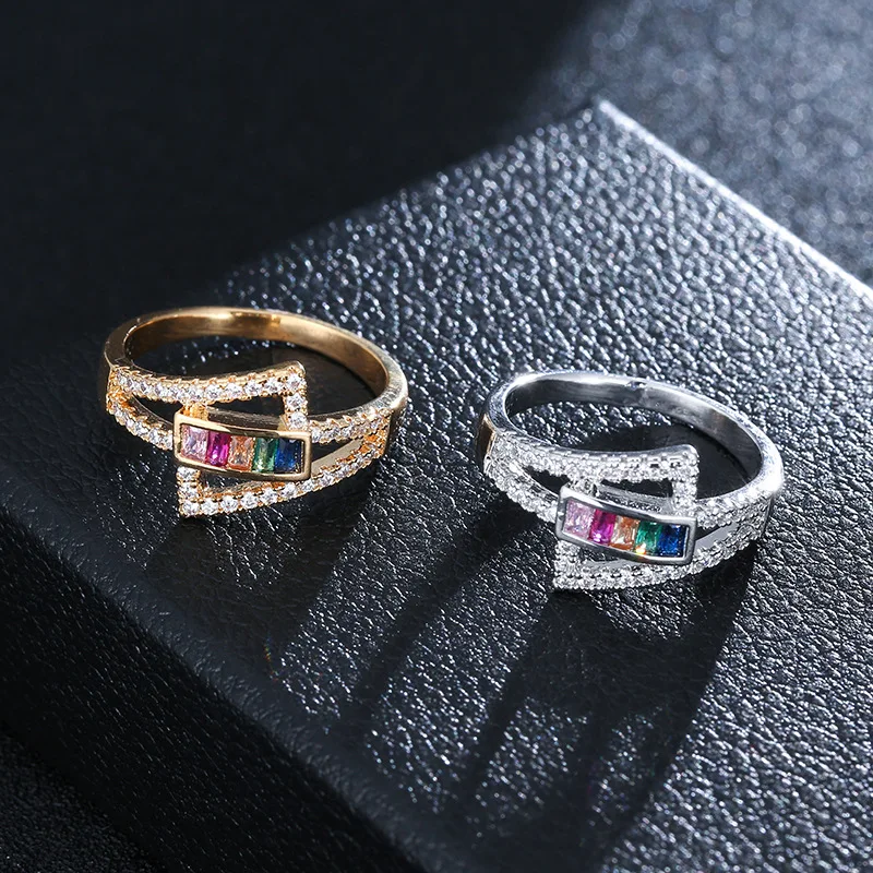Top Quality Colorful Rainbow CZ Gold Ring For Women Girls Fashion Engagement Wedding Band Charm Party Jewelry 10 Styles Choice | Украшения