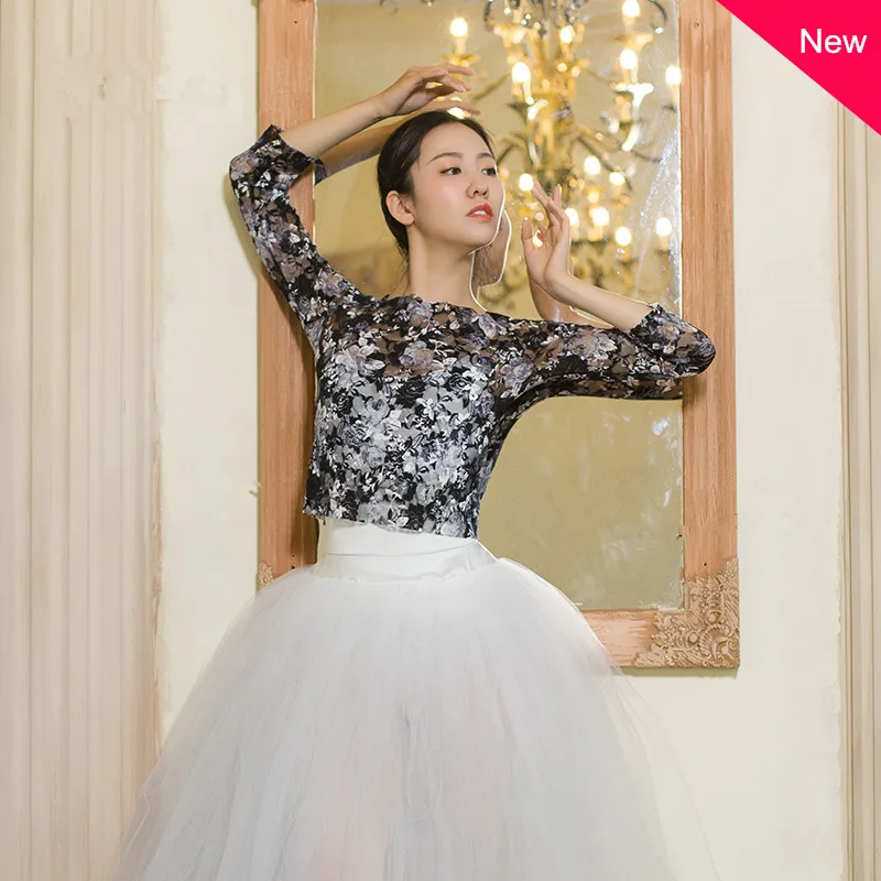 Звездный стиль балетный танцевальный тренировочный костюм с принтом сетчатая