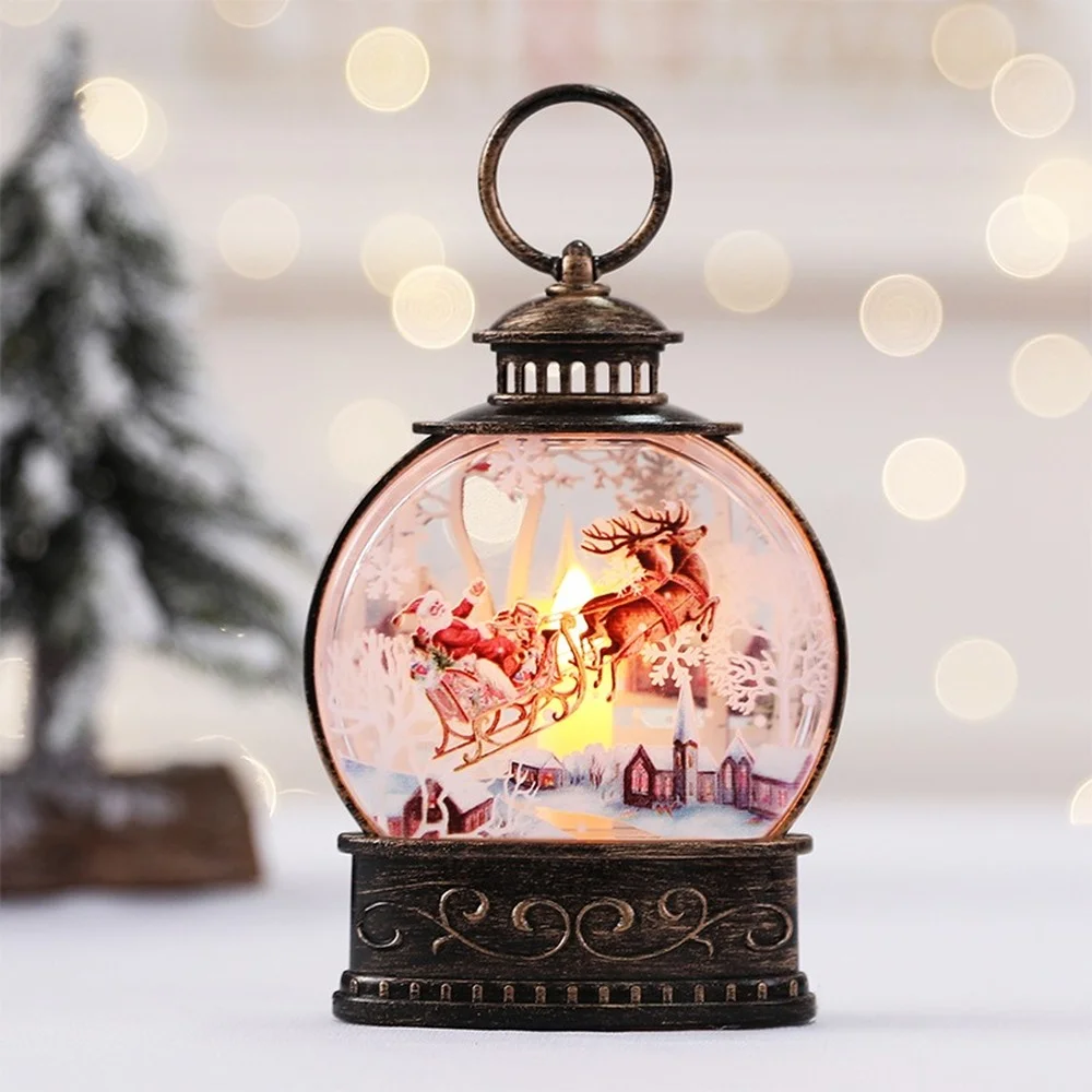 

Christmas Lantern Elk Snowman LED Night Light Glitter Small Battery Powered Lantern Home Decor Xmas Lamp Ornament 2022 New Year