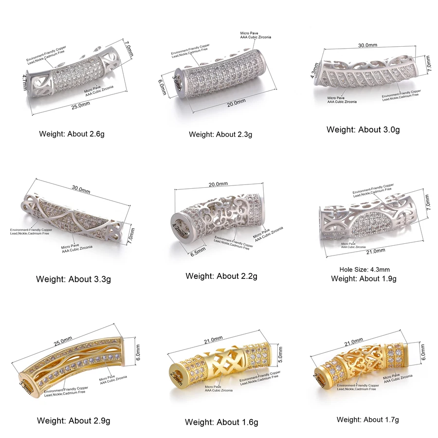 Металлические изогнутые бусины Juya с микрозакрепкой золотистого/розового золота