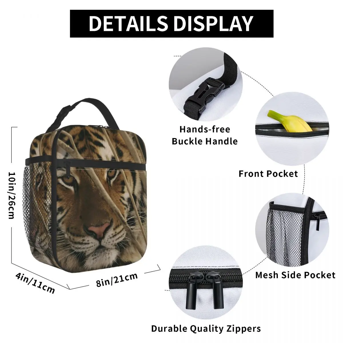

Tiger Lunch Bag for Women Men Large Insulated Lunch Box with Water Bottle Holder and Pockets