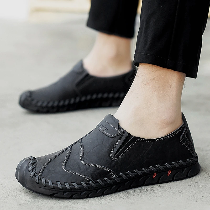 Genuine Leather Men Casual Shoes Luxury Brand 2020 Mens Loafers Moccasins Breathable Slip on Male Sneakers Plus Size 38-47 | Обувь