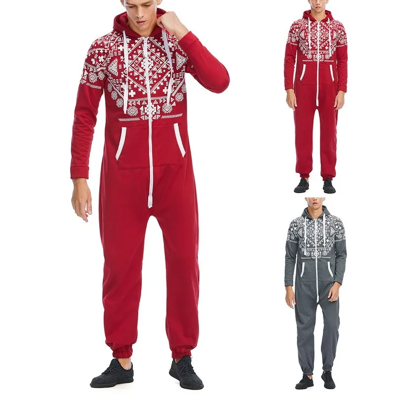 

Осенне-зимняя мужская теплая Рождественская пижама с принтом лося и снеговика 2021, комбинезон с длинным рукавом, хлопковая одежда для сна дл...