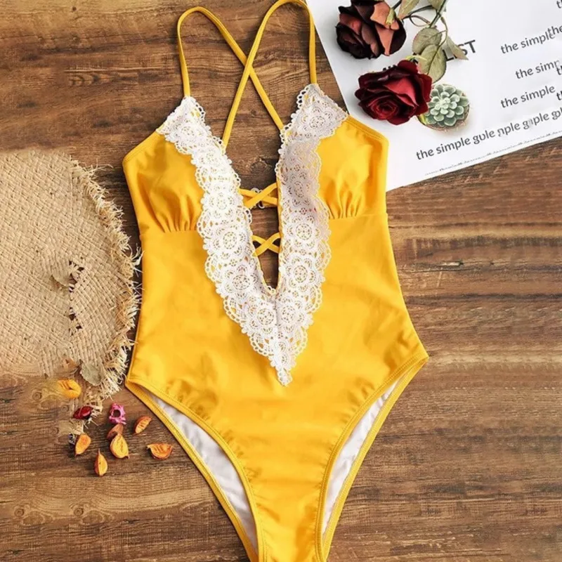 Сексуальный цельный купальный костюм с глубоким v-образным вырезом Женский