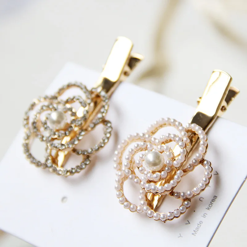 

Ins Korea Flower Pearl Crystal Hair Clips For Women Girls Temperament Rhinestone Hairpins Barrette Princess Hair Accessories