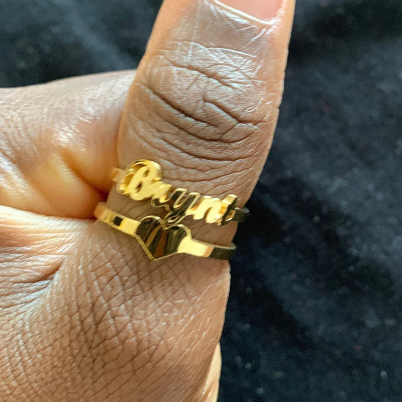 

Индивидуальное регулируемое кольцо с именем даты, кольцо на заказ с короной и сердцем, двухуровневое кольцо из нержавеющей стали для женщин...