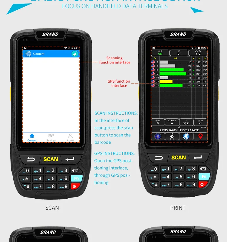 Android 7,0 Ручной терминал сбора данных с 1D Wifi BT 4G gps PDA(1D камера Колыбель батареи