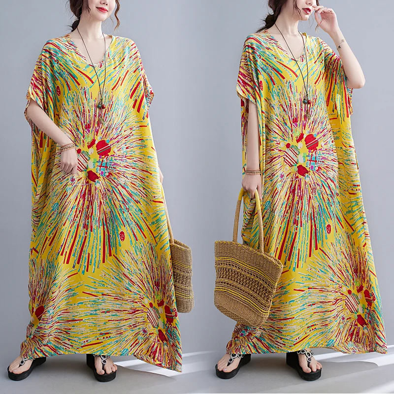 Женское Хлопковое платье макси с рукавом летучая мышь|Женские платья| |