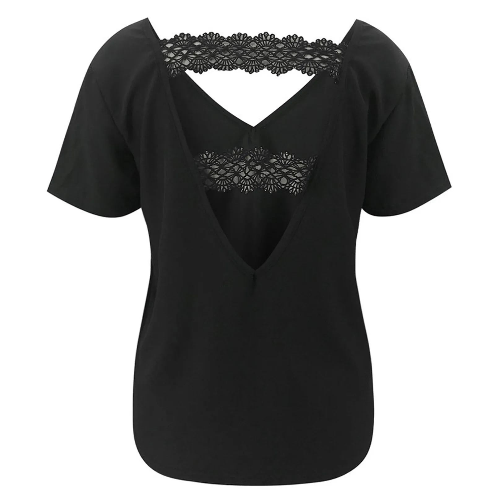 

Sexy Lace Top For Women Pure Color Black White Blouses Short Sleeve Tops Short Sleeve Shirts Tunic Backless Blouses