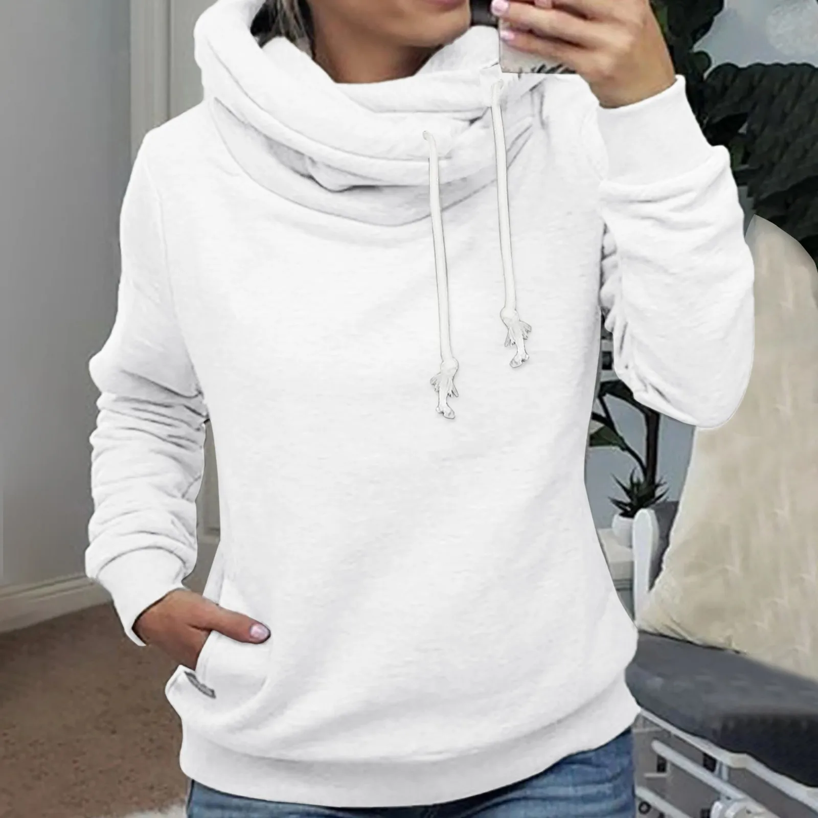 Женская зимняя теплая однотонная Водолазка с длинным рукавом и передними