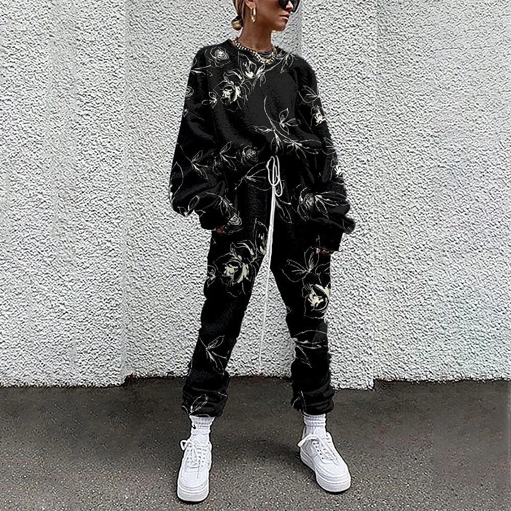 구매 넥타이 염료 느슨한 Tracksuits 라운지 착용 여성 캐주얼 두 조각 세트 봄 거리 T-셔츠 탑스와 조깅 슈트 세트 특대