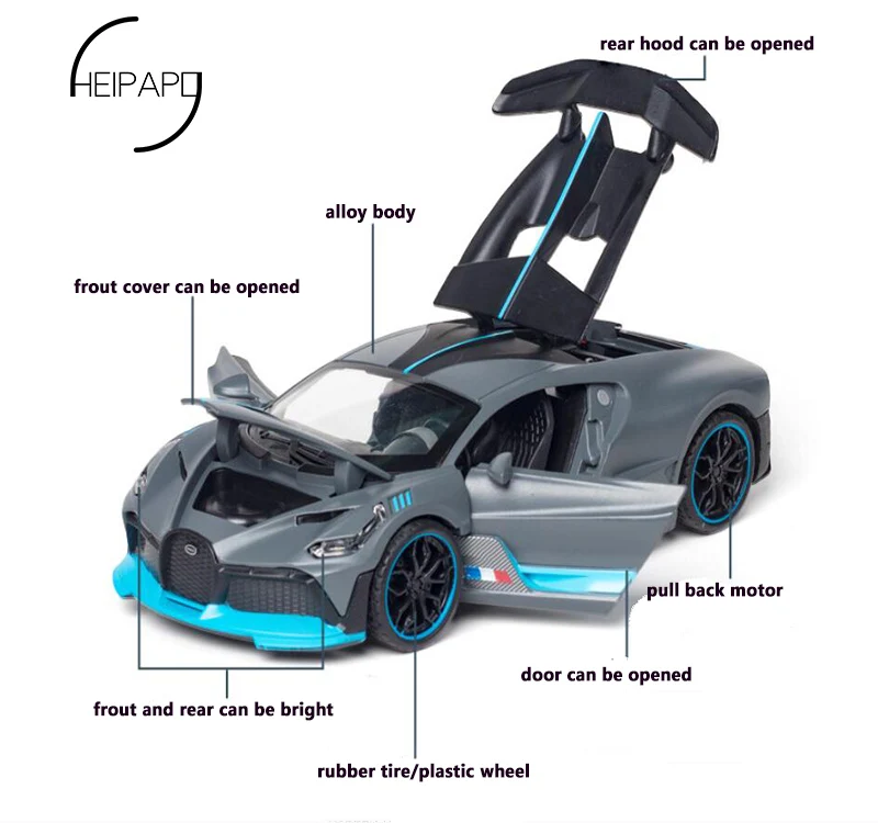 

Metal Sports Car Model 1/32 Bugatti DIVO limited Super Sport Toy Car Alloy Diecast Sound Light Pull Back Collection Car