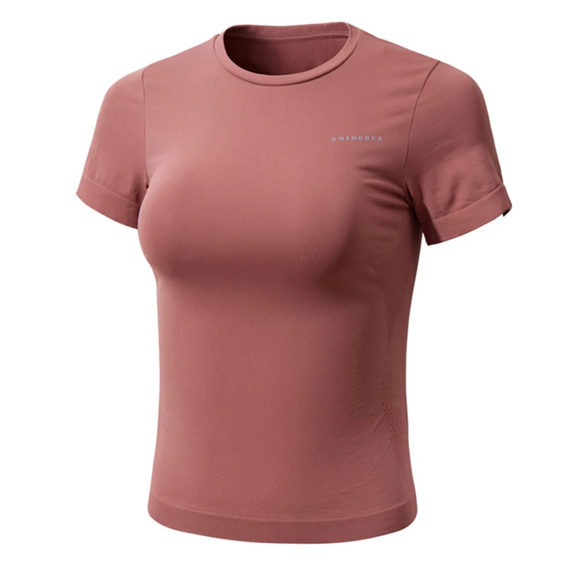 

Short Sleeve Yoga Gym Top Woman Nylon Spandex Seamless Fitted Wrestling Dry Fit Tops For Women 2020 With Free Shipping Clothing