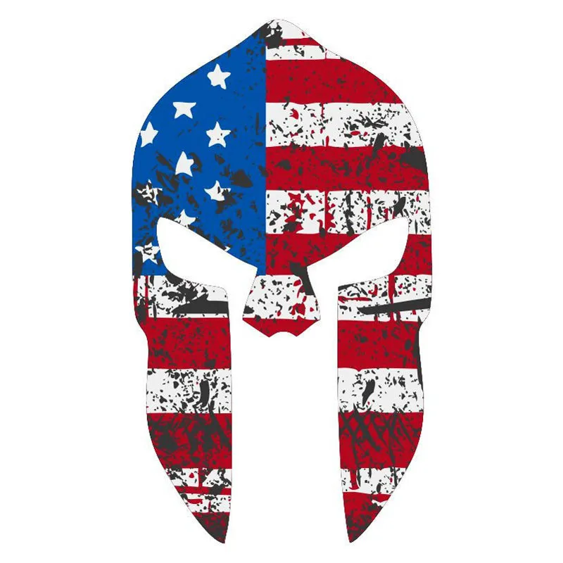 

SPARTAN HELMET TATTERED USA Flag Style Suv Cover Scratches Decals for Car Bumper Window Bodywork Accessories Interior KK16*8cm