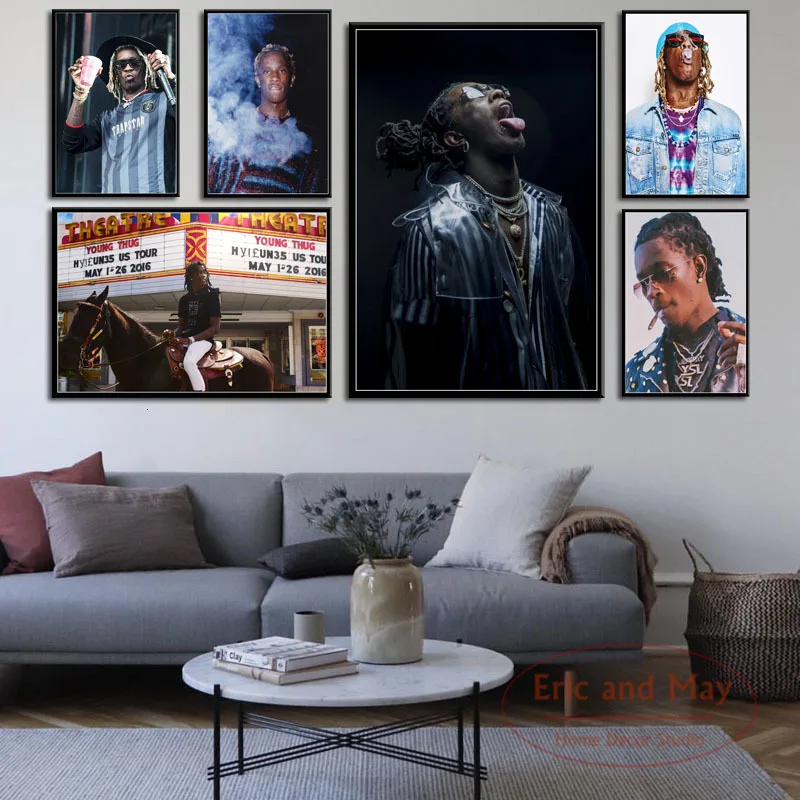 

Young Thug Hip Hop Rap Music Singer Rapper Star Art Painting Vintage Canvas Poster Wall Home Decor