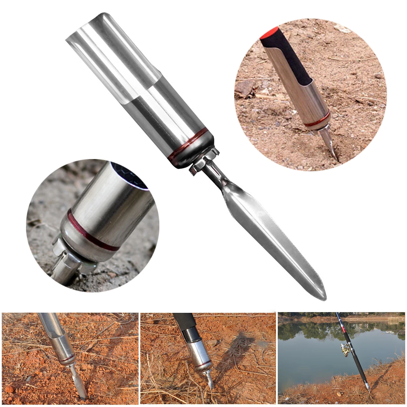 

Fishing Rod Stand Pole Holder Plug Insert Ground Portable Stainless Steel Tools Tackle Accessories Support Telescopic Rack