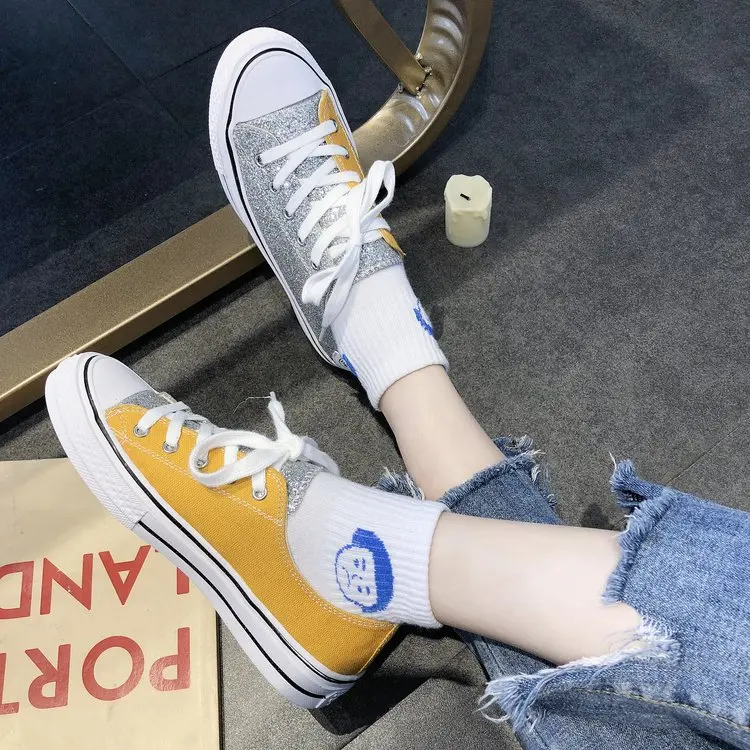 Женские Модные холщовые шнурки на шнуровке; Zapatillas; прогулочные женские туфли на плоской подошве; повседневные туфли с блестками; C125