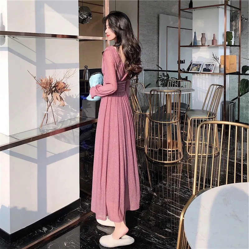 

2021early Spring Clothes New Women's Gentle Elegant Style French Retro Tea Break Platycodon Grandiflorum Pink Dress Spring