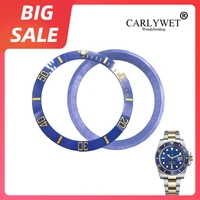 carlywet top replacement blue with gold writings ceramic watch bezel 38mm insert made for rolex submariner gmt 40mm 116610 ln
