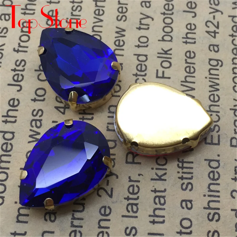 Стразы с каплевидными кристаллами TopStone для шитья одежды сережки из золотистого