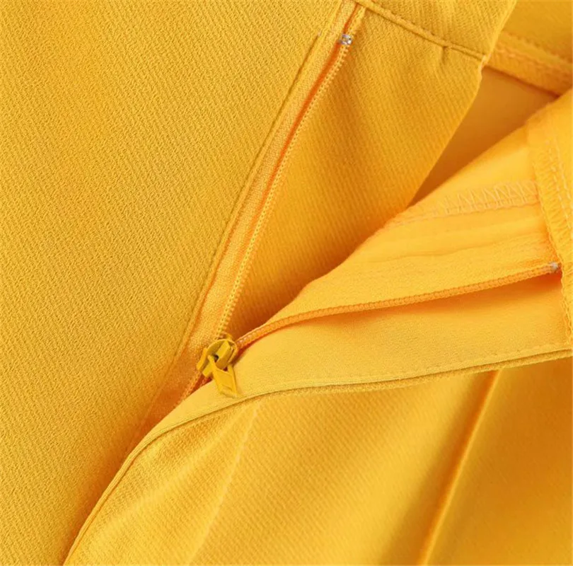 

Work Pant Suits OL 2 Piece Sets Double Breasted Yellow Blazer Jacket Zipper Trousers Suit For Women Set Feminino Spring