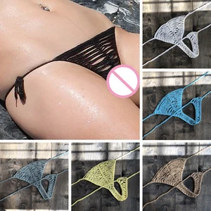 Сексуальное микро мини-бикини, стринги, женские пляжные, вязаные крючком, черные бикини, плавки, секретные романтические стринги