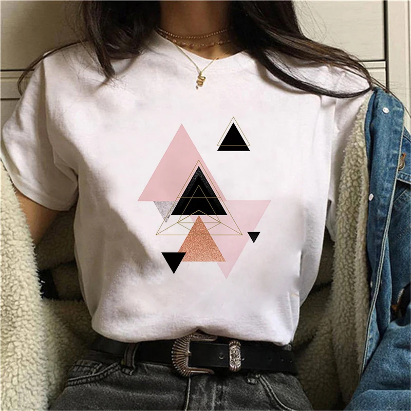 

WVIOCE Beautiful Geometry Printed T Shirt Women 90s Graphic T-shirt Harajuku Tops Tee Cute Short Sleeve Clotehs Female 24982