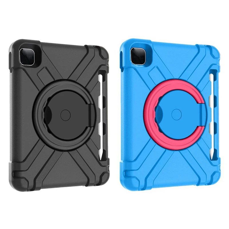 

2 шт. защитный чехол для iPad Air 4, чехол 10,9 дюйма с поворотной подставкой/чехлом-держателем для карандашей, черный и синий + красный