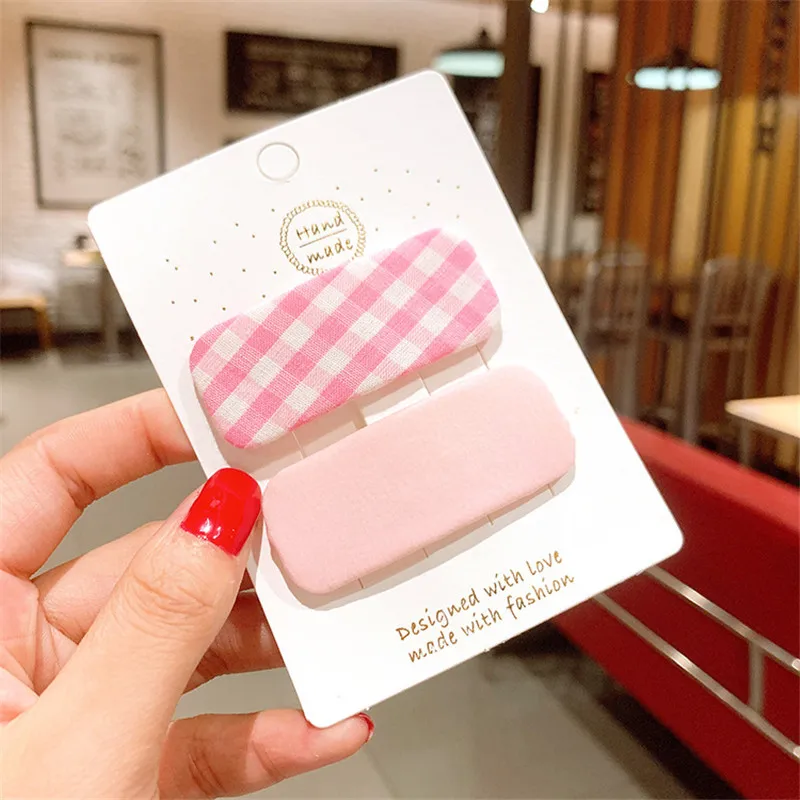 

Sweet Solid Color Candy Color Hairpin Fabric Plaid Hair Clip Color Matching Bb Clip Children's Hairgrip Hair Accessories