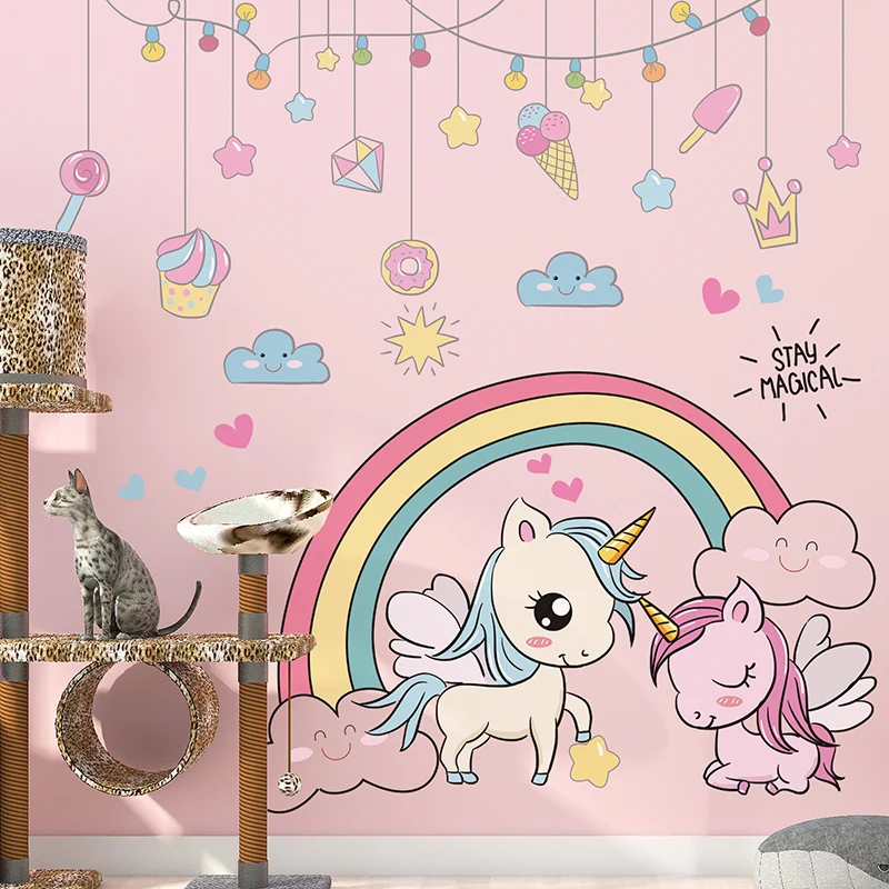 

DIY Cartoon Rainbow Unicorn Horse Animals Home Decor Wall Stickers Mural Decals Kids Baby Kindergarten Wallpaper Home Decoration