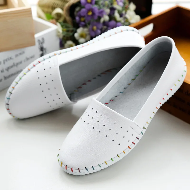 

women Espadrilles flats shoes Genuine leather cut out slip on Ladies Ballet Flats loafers Female Moccasins Shoes Ballerina