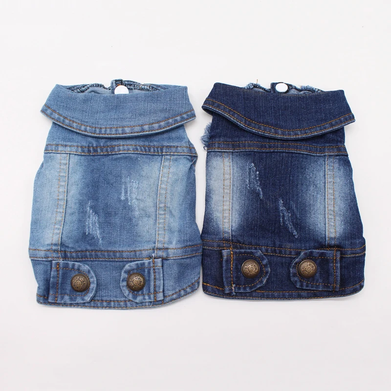 Весенний джинсовый синий жилет для щенков с отложным воротником без рукавов