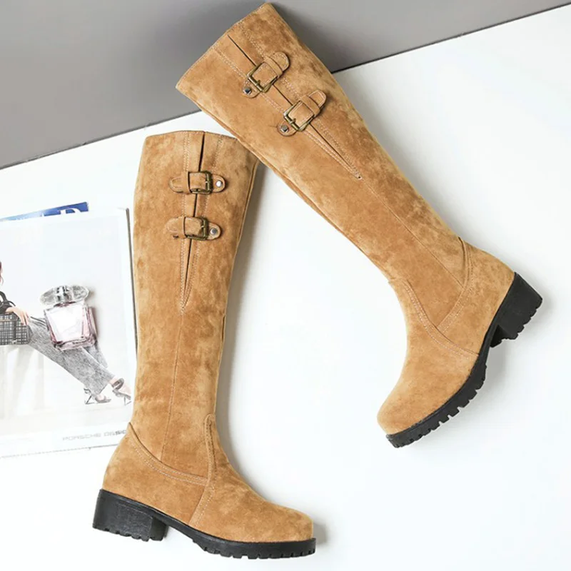 Обувь больших размеров женские сапоги до колена на низком каблуке с