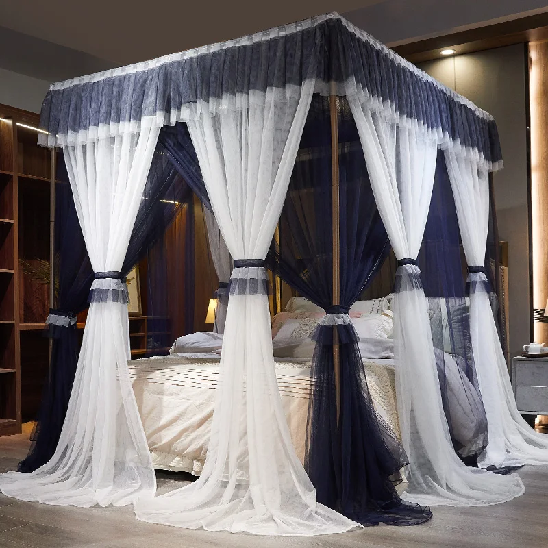 Dream mosquito net Four Corner Post cotton Canopy Bed Mosquito Net contain Wood grain frame for Twin Queen King | Дом и сад