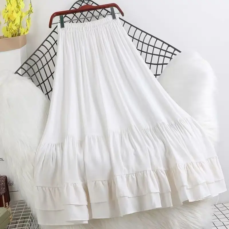 

Summer 2021 new mid length high waist slim A-line skirt with ruffles