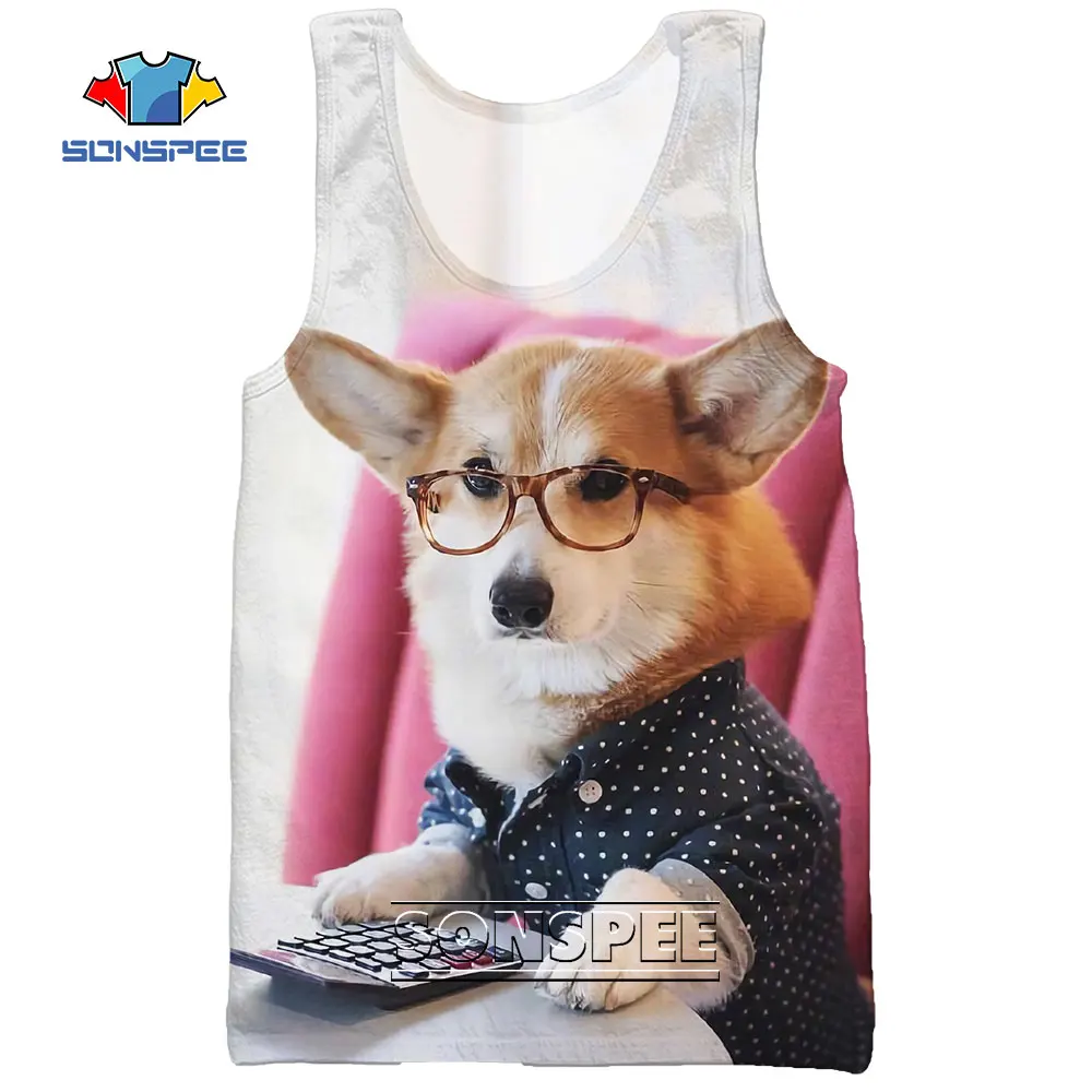 

SONSPEE Lovely Dog Corgi Summer 3D Print Men's Sea Tank Tops Casual Harajuku Bodybuilding Gym Muscle Sleeveless Vest Clothing