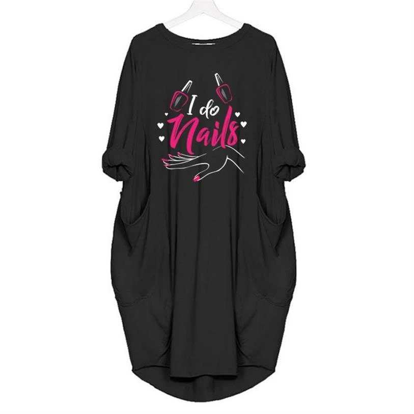 Дропшиппинг футболка для женщин ногти буквы печать карман плюс размер 5XL хлопок
