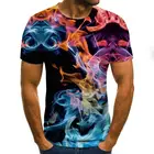 Новая 3d футболка, модная футболка с принтом пламени, мужская и женская футболка, летняя повседневная Уличная одежда в стиле хип-хоп, черная Дымчатая 3d футболка
