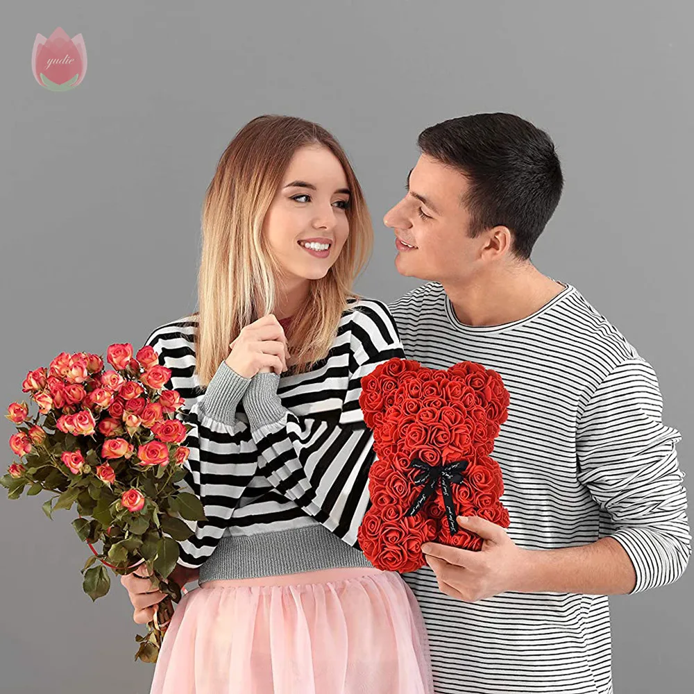 Роскошный плюшевый розовый Мишка 25 см подарок для подруги искусственная Роза