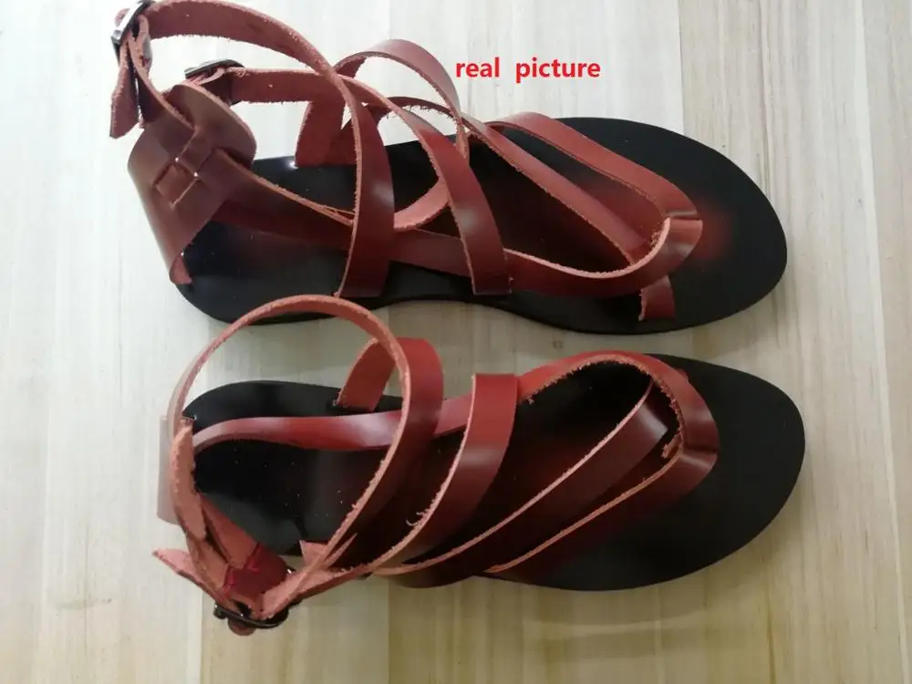 Сандалии мужские из натуральной кожи пляжные шлепанцы гладиаторы цвет