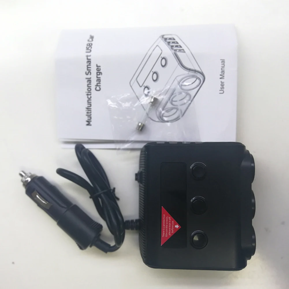 

100W 3-Socket Car Cigeratte Lighter Splitter 12V/24V with 4 USB Ports, LED Power Display, ON/OFF Switches